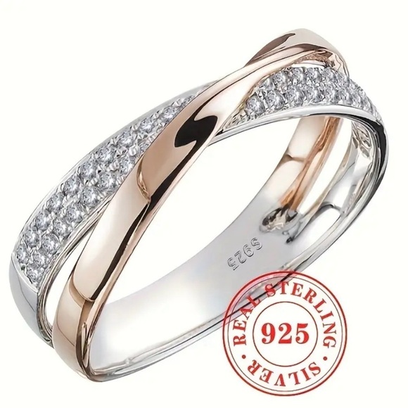 Elegant Silver and Gold Ring with Crystals Ring - Picture 9 of 9